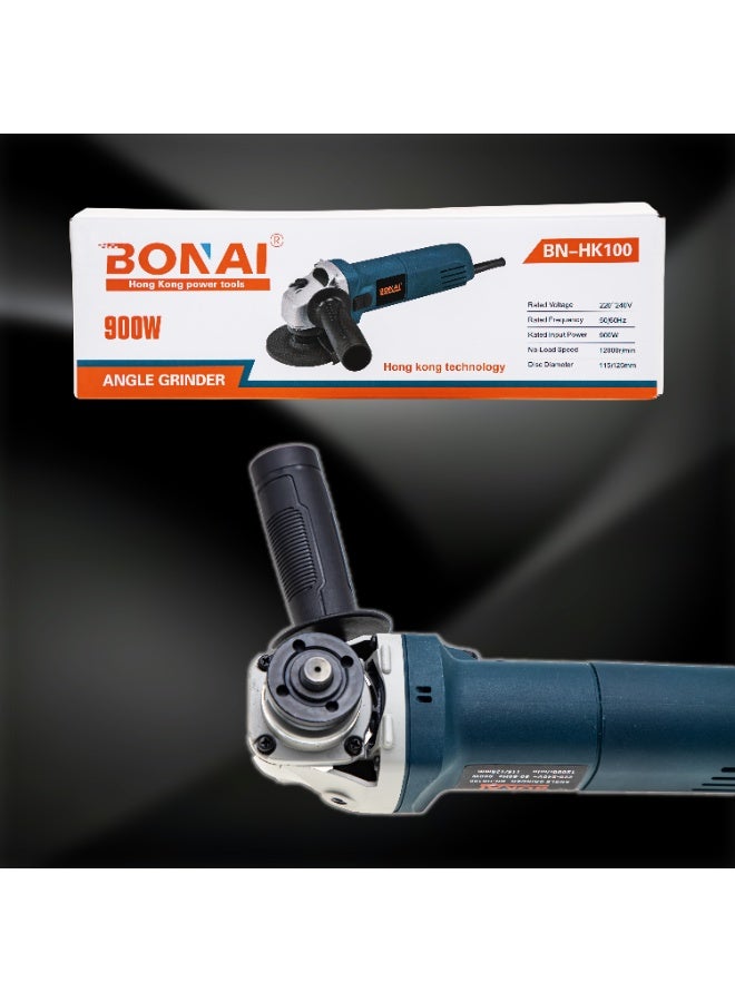 Bonai BN-HK100 Electric Angle Grinder 900W, 12000RPM High-Speed Metal & Tile Cutter, 115/125mm Disc, Heavy-Duty Grinding Tool, 220-240V Power Tool for Cutting, Polishing & Rust Removal - Image 2
